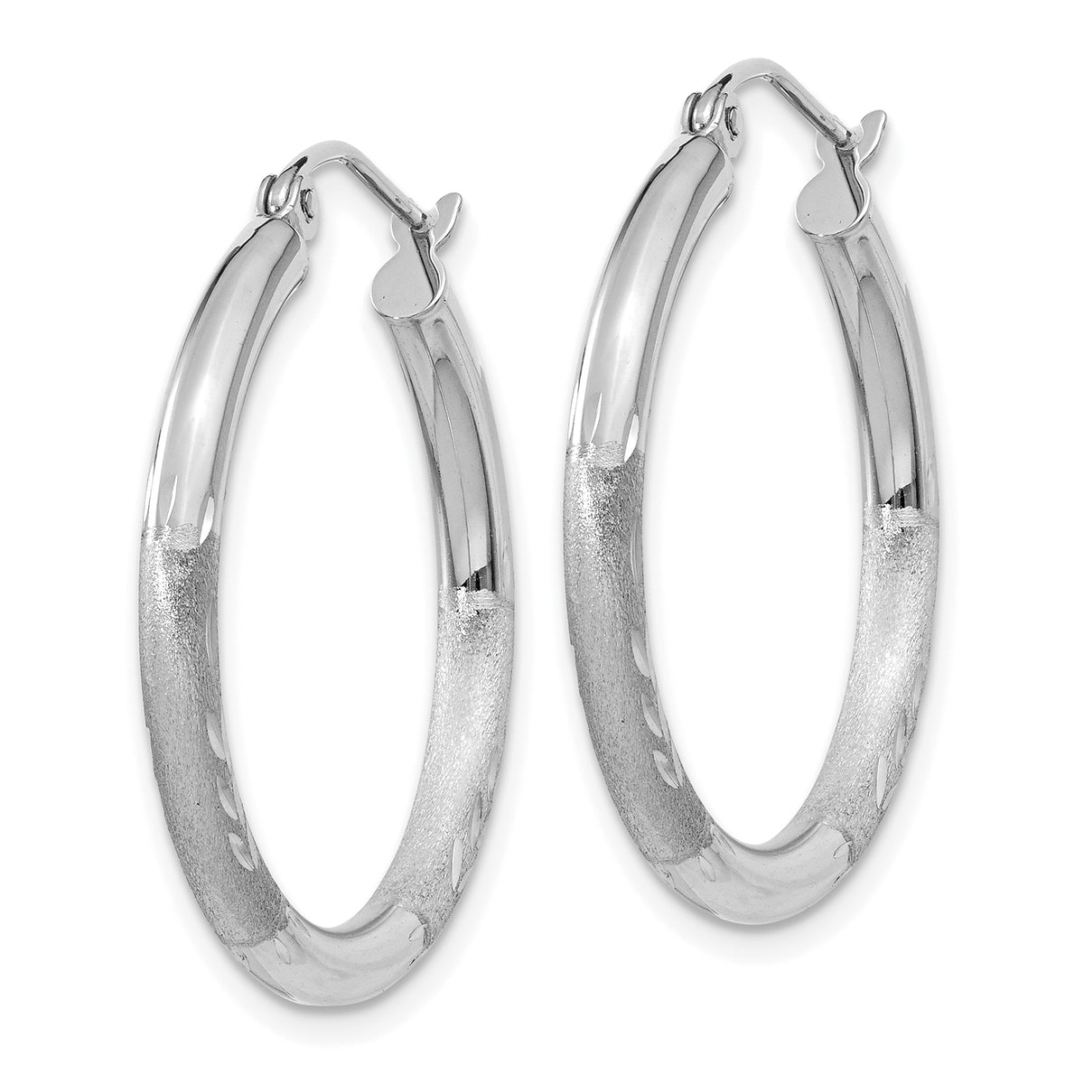Gold Satin and Diamond-cut Hoop Earrings - 14k White Gold / 3 mm / 20 mm