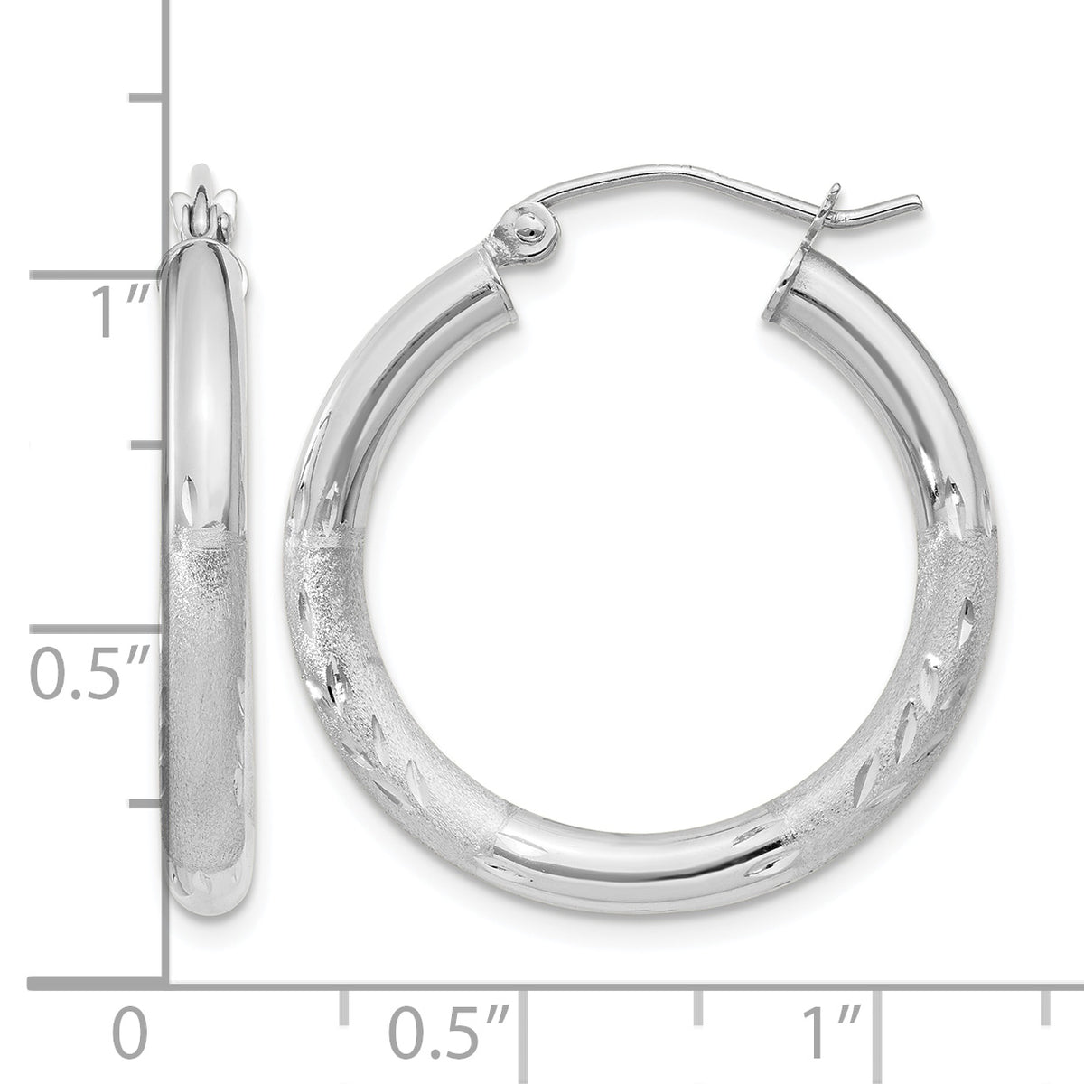 Gold Satin and Diamond-cut Hoop Earrings - 14k White Gold / 3 mm / 20 mm