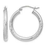 Gold Satin and Diamond-cut Hoop Earrings - 14k White Gold / 3 mm / 20 mm