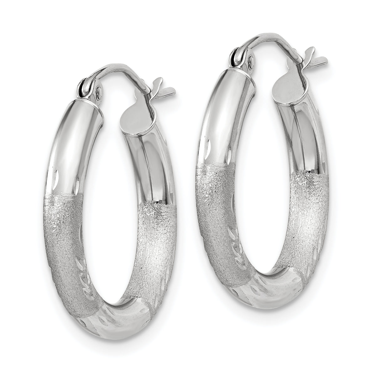 Gold Satin and Diamond-cut Hoop Earrings - 14k White Gold / 3 mm / 15 mm