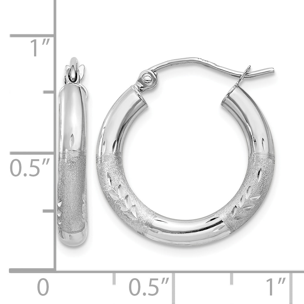 Gold Satin and Diamond-cut Hoop Earrings - 14k White Gold / 3 mm / 15 mm