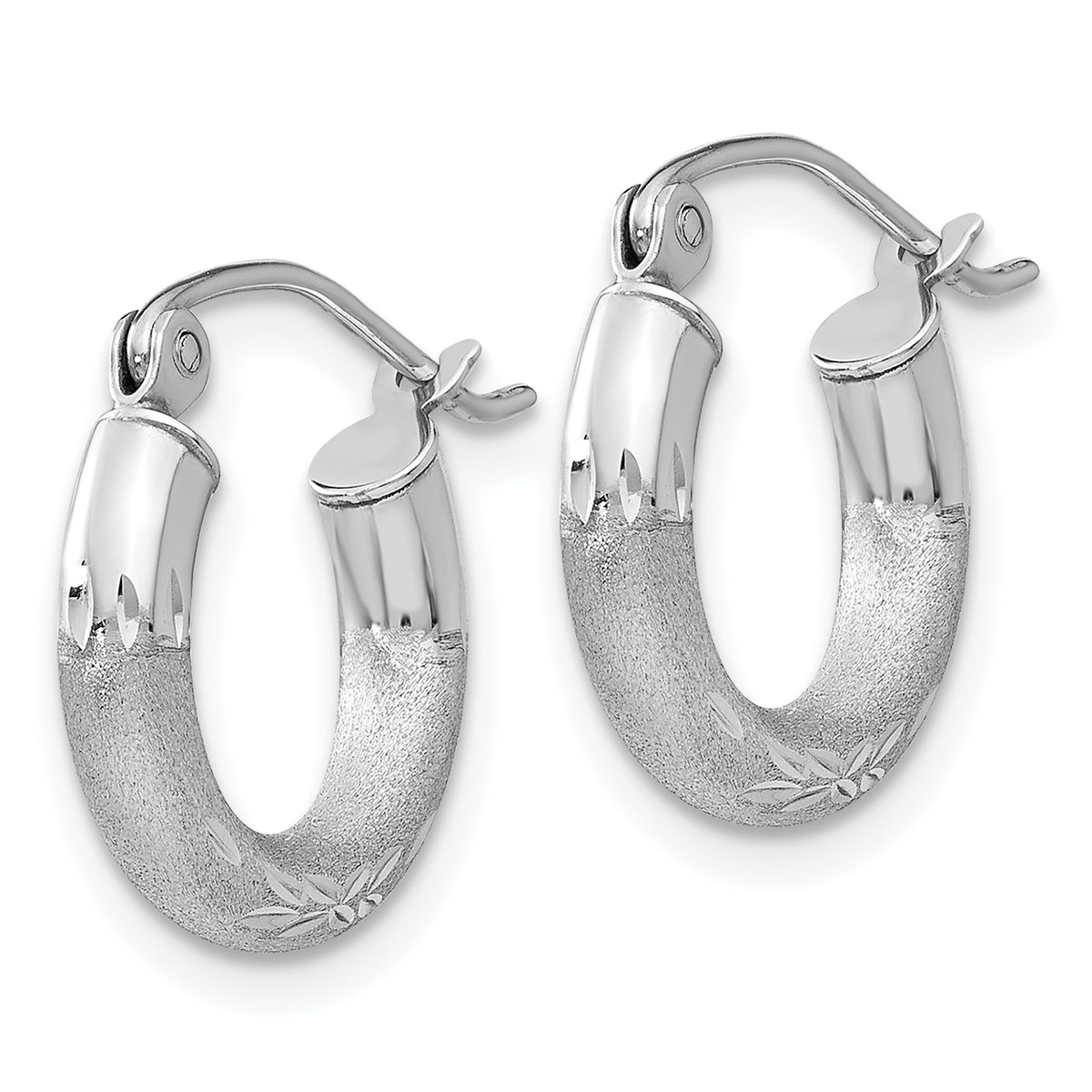 Gold Satin and Diamond-cut Hoop Earrings - 14k White Gold / 3 mm / 10 mm