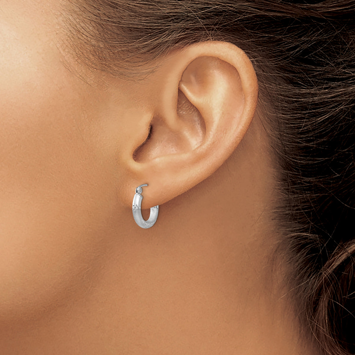 Gold Satin and Diamond-cut Hoop Earrings - 14k White Gold / 3 mm / 10 mm