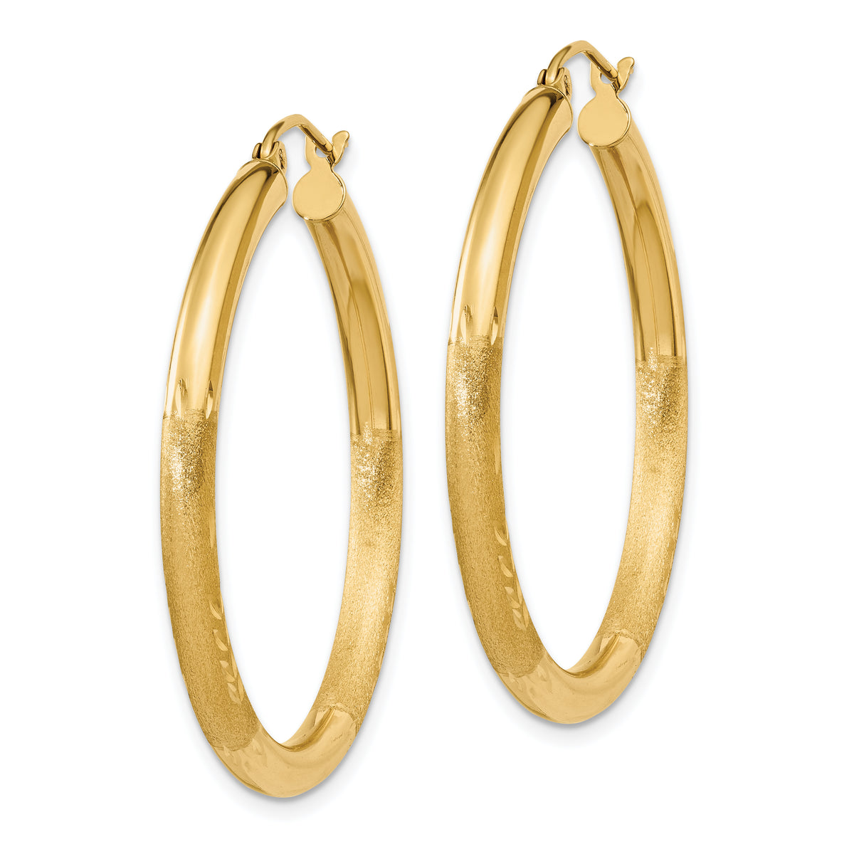 Gold Satin and Diamond-cut Hoop Earrings - 14k Yellow Gold / 3 mm / 35 mm