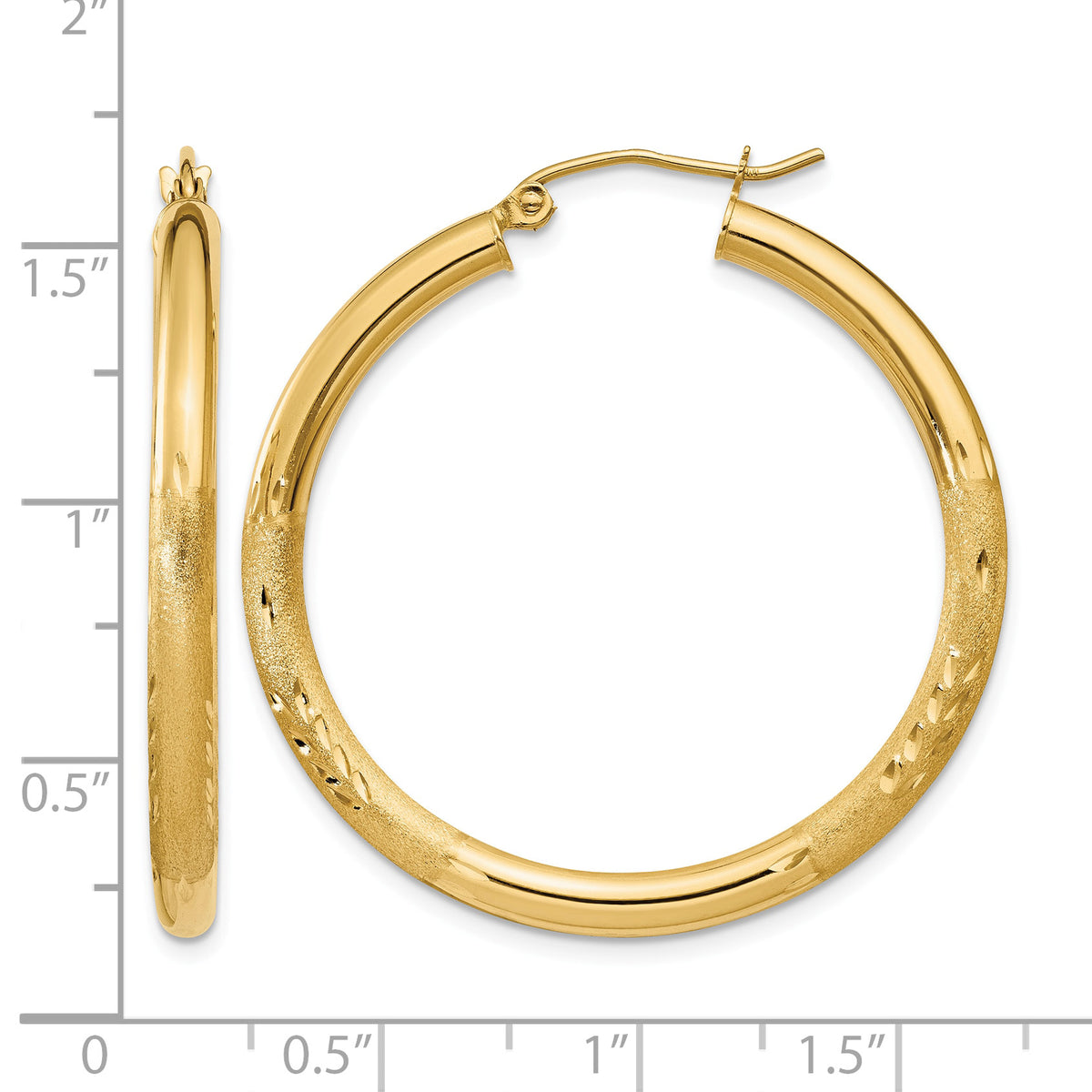 Gold Satin and Diamond-cut Hoop Earrings - 14k Yellow Gold / 3 mm / 35 mm