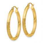 Gold Satin and Diamond-cut Hoop Earrings - 14k Yellow Gold / 3 mm / 30 mm