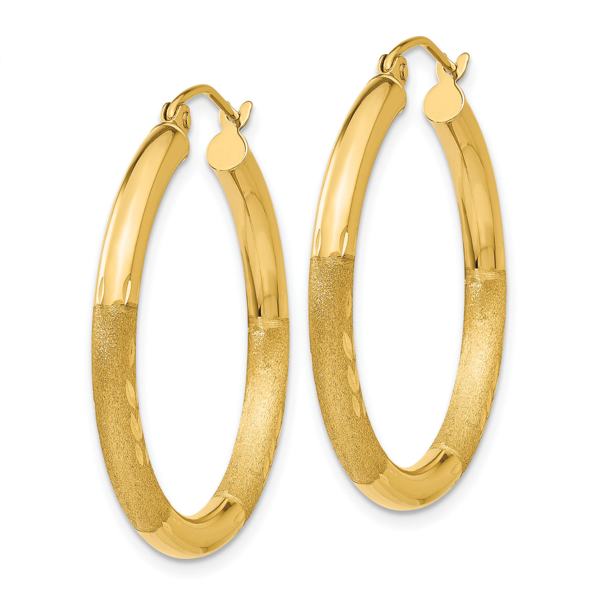 Gold Satin and Diamond-cut Hoop Earrings - 14k Yellow Gold / 3 mm / 30 mm