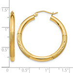 Gold Satin and Diamond-cut Hoop Earrings - 14k Yellow Gold / 3 mm / 30 mm