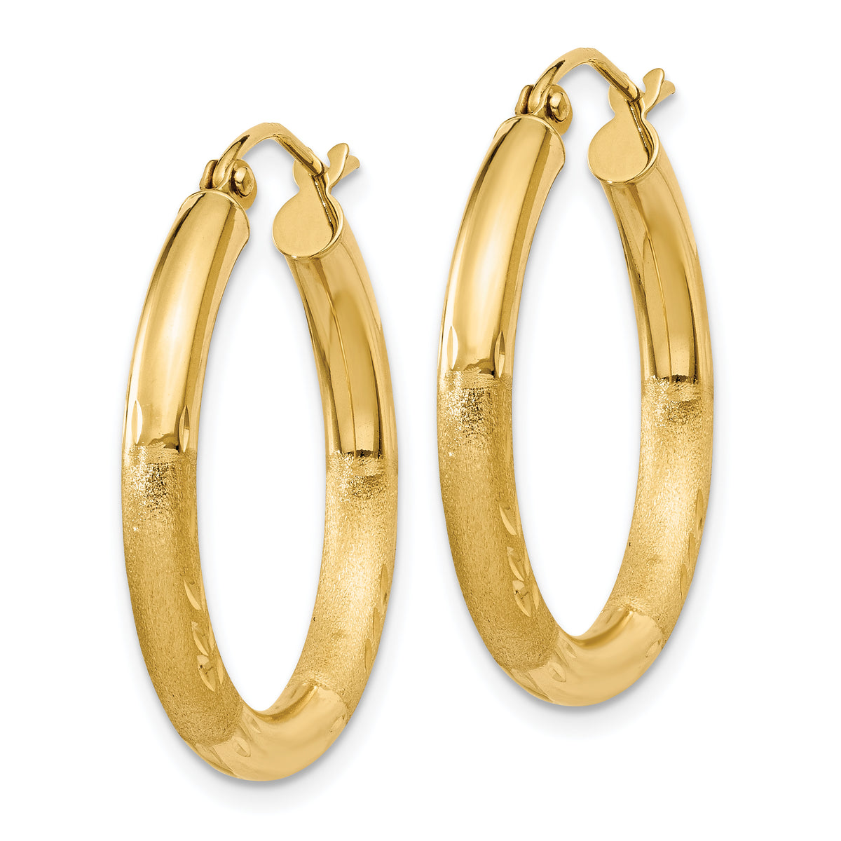 Gold Satin and Diamond-cut Hoop Earrings - 14k Yellow Gold / 3 mm / 25 mm