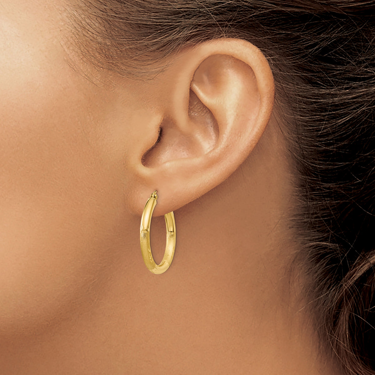 Gold Satin and Diamond-cut Hoop Earrings - 14k Yellow Gold / 3 mm / 25 mm