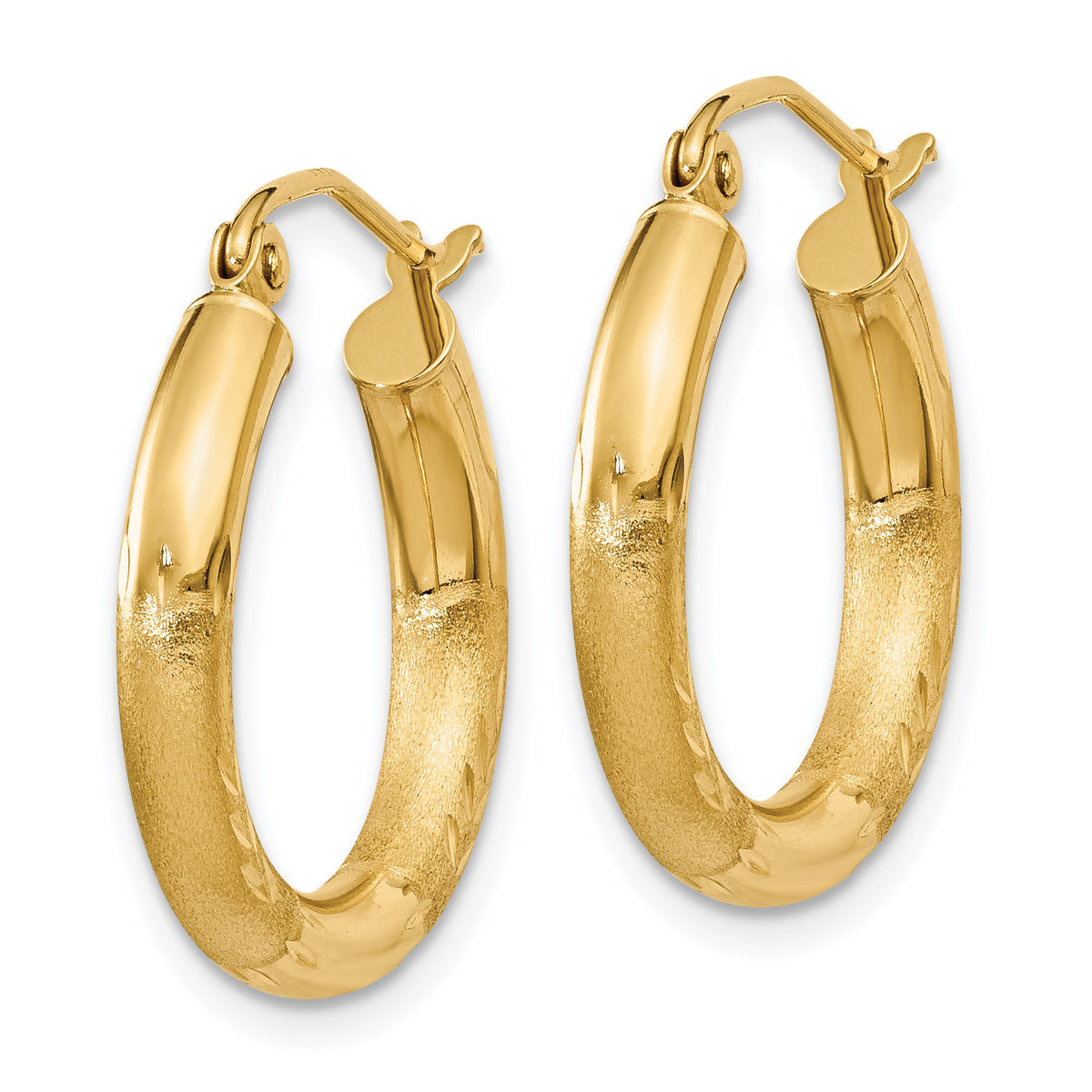 Gold Satin and Diamond-cut Hoop Earrings - 14k Yellow Gold / 3 mm / 20 mm