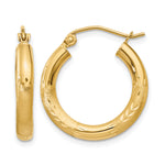 Gold Satin and Diamond-cut Hoop Earrings - 14k Yellow Gold / 3 mm / 20 mm