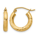 Gold Satin and Diamond-cut Hoop Earrings - 14k Yellow Gold / 3 mm / 16 mm