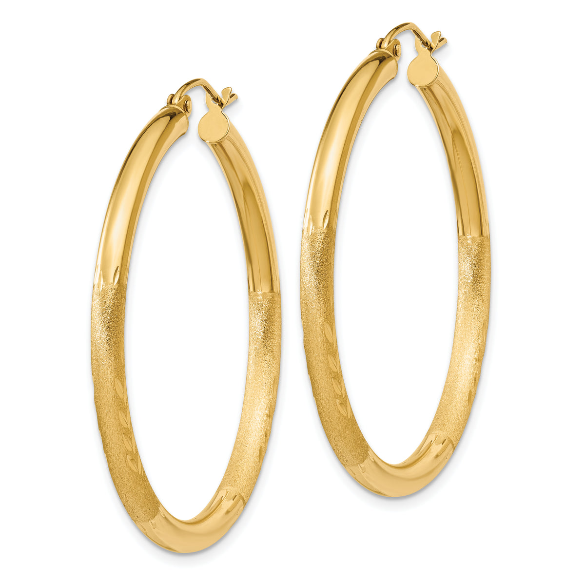 Gold Satin and Diamond-cut Hoop Earrings - 14k Yellow Gold / 3 mm / 40 mm
