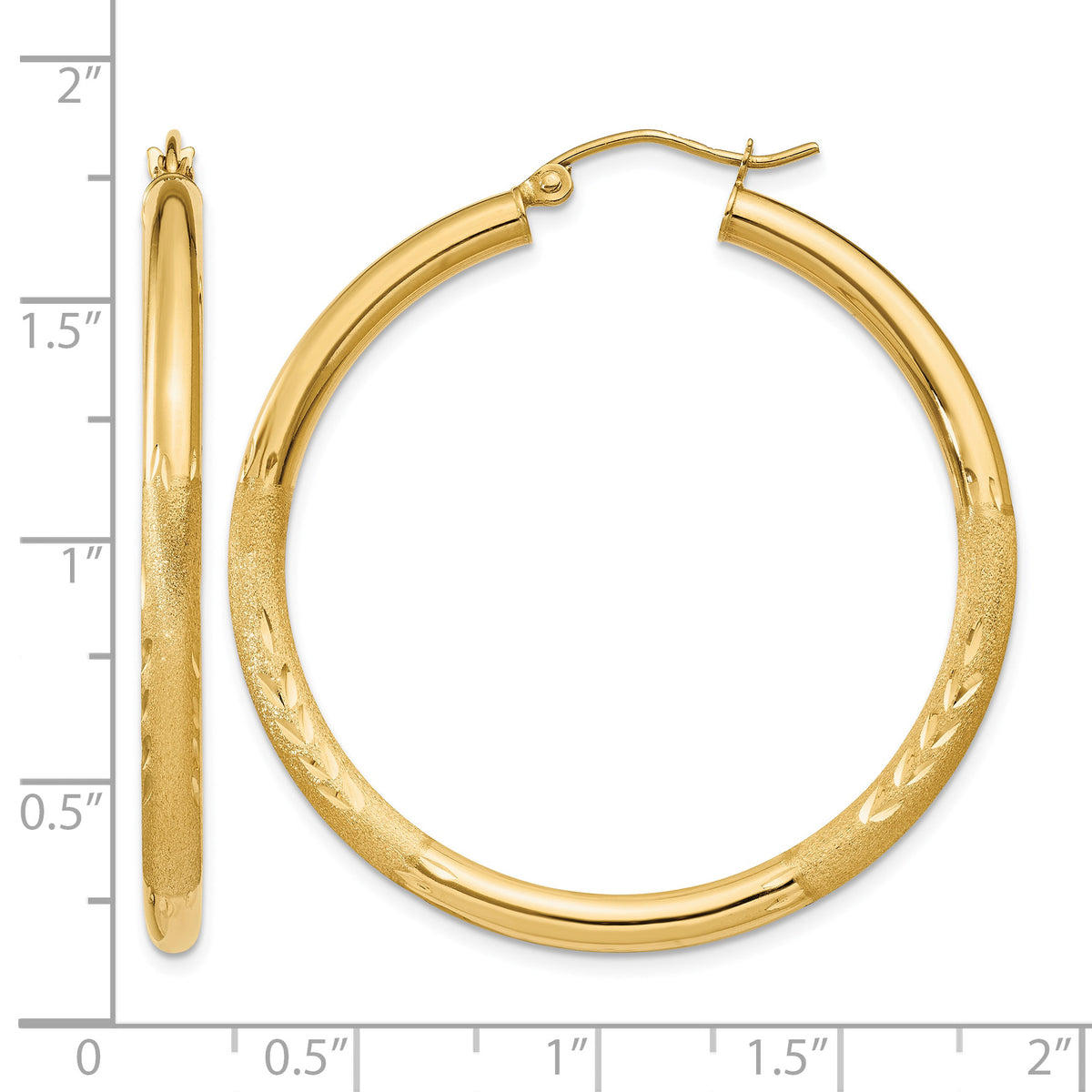 Gold Satin and Diamond-cut Hoop Earrings - 14k Yellow Gold / 3 mm / 40 mm