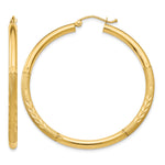 Gold Satin and Diamond-cut Hoop Earrings - 14k Yellow Gold / 3 mm / 45 mm