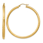 Gold Satin and Diamond-cut Hoop Earrings - 14k Yellow Gold / 3 mm / 50 mm
