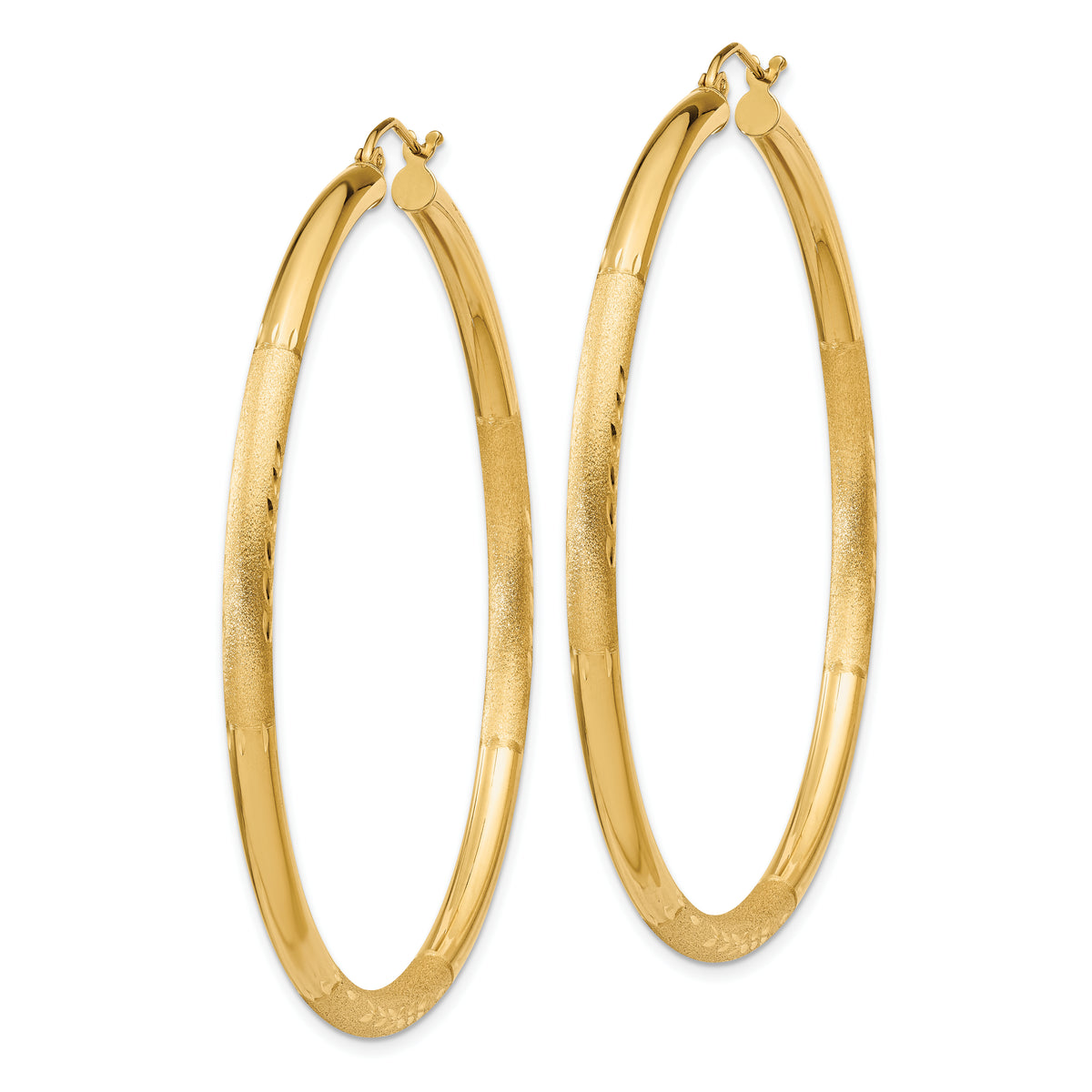 Gold Satin and Diamond-cut Hoop Earrings - 14k Yellow Gold / 3 mm / 55 mm