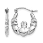 Gold Claddagh Hoop Earrings - 14k White Gold / 3 mm / 16.5 x 19.25 mm