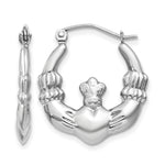 Gold Claddagh Hoop Earrings - 14k White Gold / 2.75 mm / 19.5 x 22.25 mm