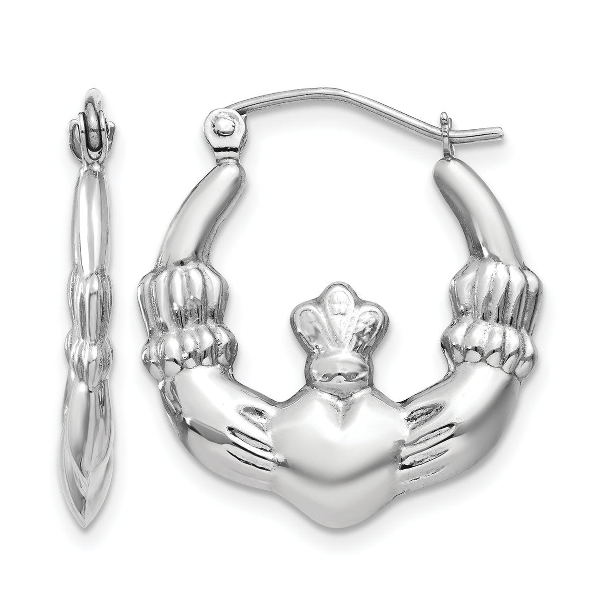 Gold Claddagh Hoop Earrings - 14k White Gold / 2.75 mm / 19.5 x 22.25 mm