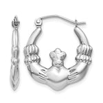 Gold Claddagh Hoop Earrings - 14k White Gold / 2.75 mm / 19.5 x 22.25 mm
