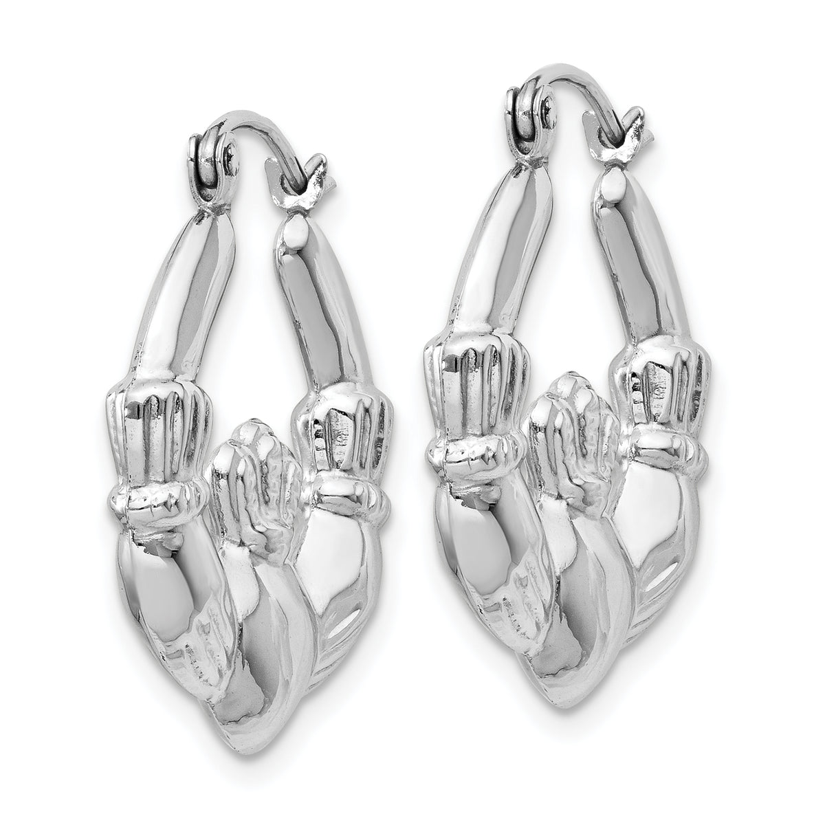 Gold Claddagh Hoop Earrings - 14k White Gold / 4 mm / 20 x 23.25 mm
