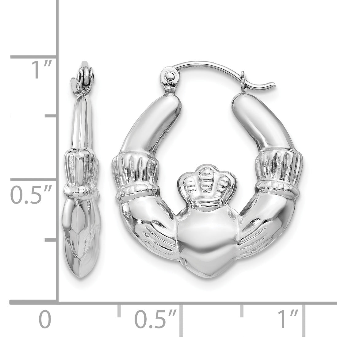 Gold Claddagh Hoop Earrings - 14k White Gold / 4 mm / 20 x 23.25 mm
