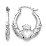 Gold Claddagh Hoop Earrings - 14k White Gold / 3.5 mm / 19 x 23 mm