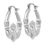 Gold Claddagh Hoop Earrings - 14k White Gold / 4 mm / 23.5 x 25.75 mm