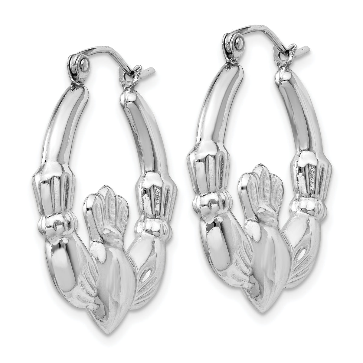 Gold Claddagh Hoop Earrings - 14k White Gold / 4 mm / 23.5 x 25.75 mm