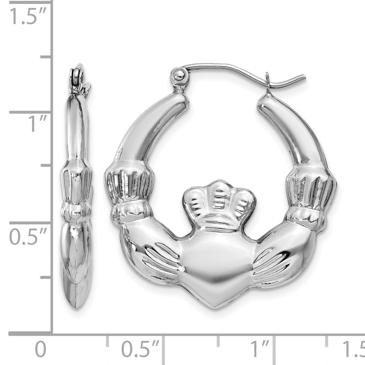 Gold Claddagh Hoop Earrings - 14k White Gold / 4 mm / 23.5 x 25.75 mm