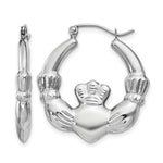 Gold Claddagh Hoop Earrings - 14k White Gold / 4 mm / 23.5 x 25.75 mm