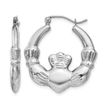 Gold Claddagh Hoop Earrings - 14k White Gold / 4 mm / 23.5 x 25.75 mm