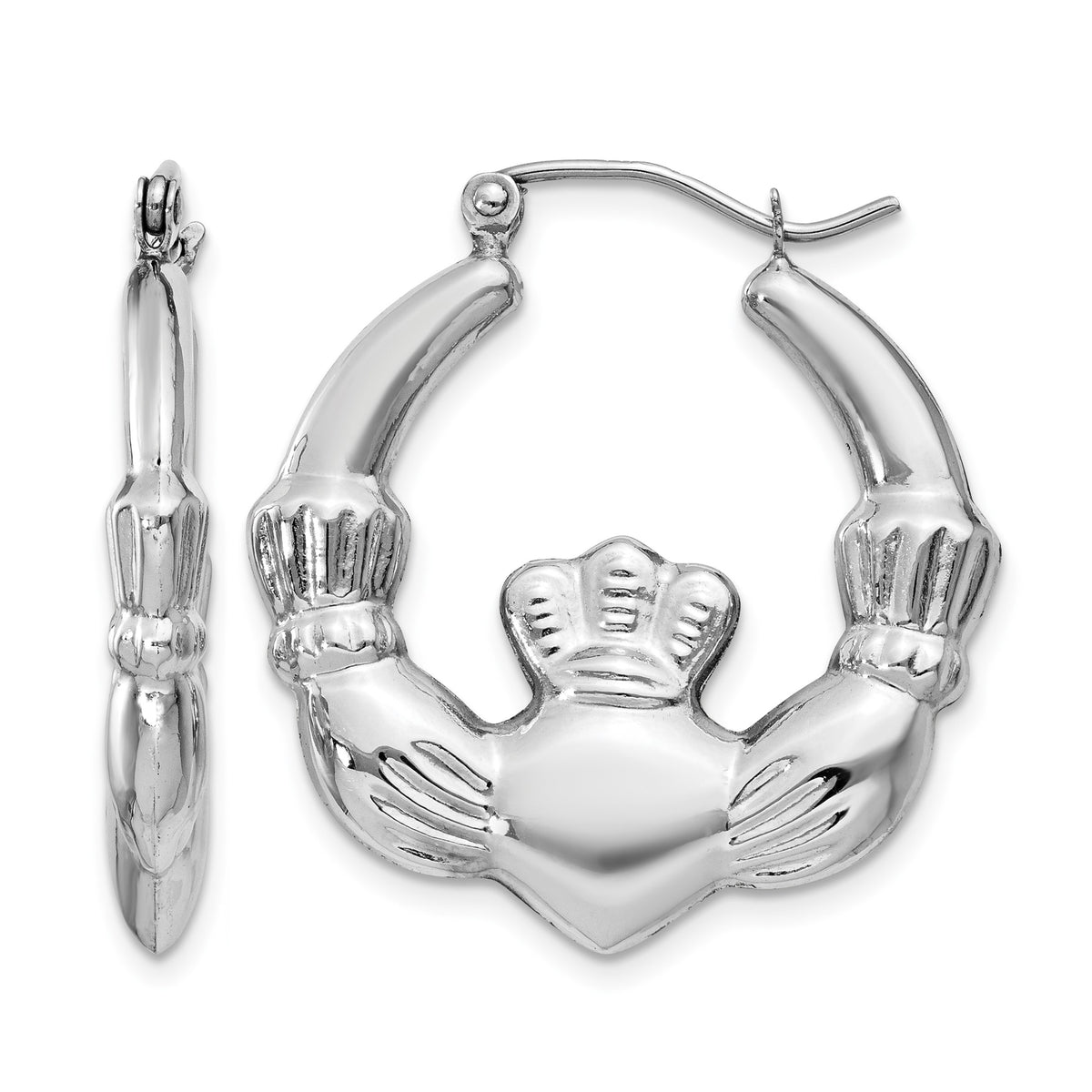 Gold Claddagh Hoop Earrings - 14k White Gold / 4 mm / 23.5 x 25.75 mm