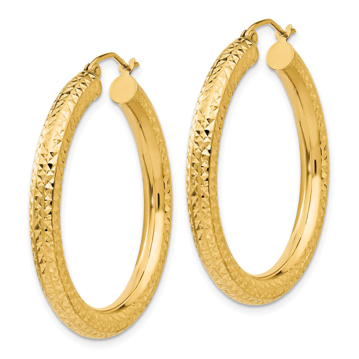 Gold Diamond-cut Classic Hoop Earrings - 14k Yellow Gold / 4 mm / 35 mm