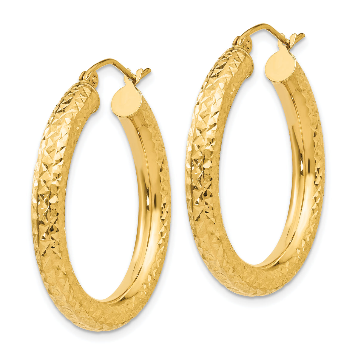 Gold Diamond-cut Classic Hoop Earrings - 14k Yellow Gold / 4 mm / 30 mm, Round