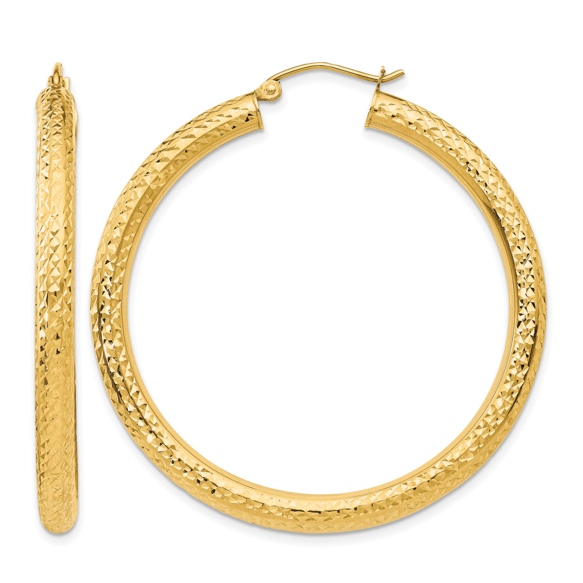 Gold Diamond-cut Classic Hoop Earrings - 14k Yellow Gold / 4 mm / 45 mm