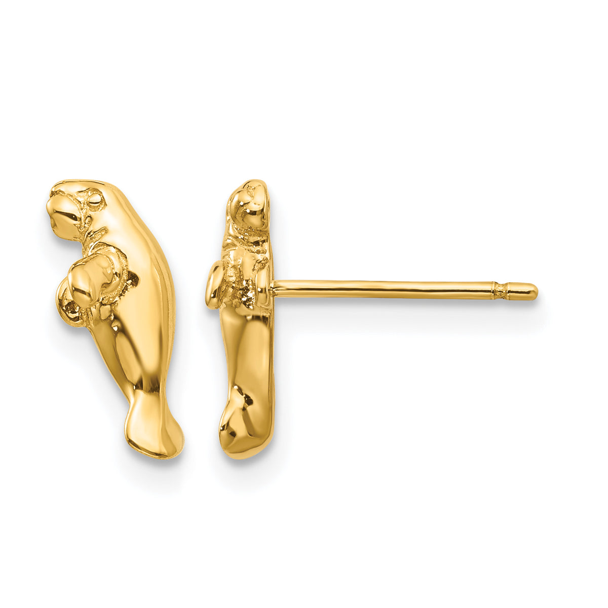 14k Yellow Gold Mini Manatee Post Earrings