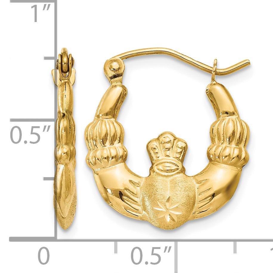 Gold Claddagh Hoop Earrings - 14k Yellow Gold / 2.5 mm / 16.5 x 19 mm