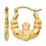 Gold Claddagh Hoop Earrings - 14k Yellow Gold / 2.5 mm / 16.5 x 19 mm