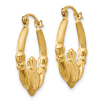 Gold Claddagh Hoop Earrings - 14k Yellow Gold / 3.25 mm / 18 x 22.5 mm