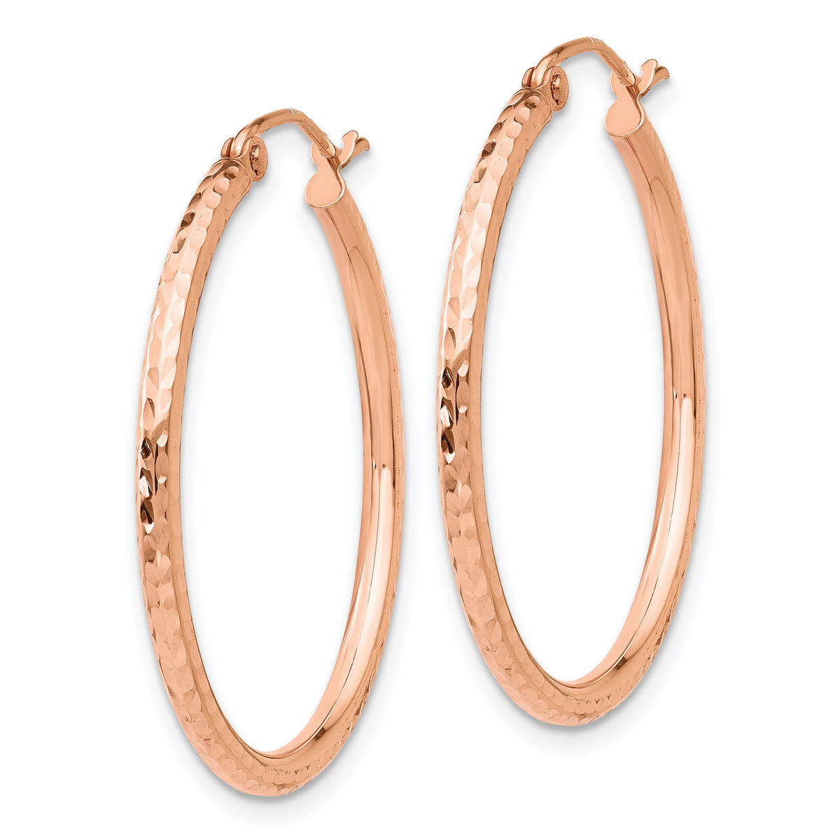 Gold Diamond-cut Classic Hoop Earrings - 14k Rose Gold / 2 mm / 30 mm, Polished