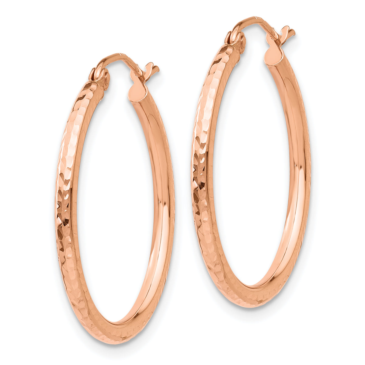 Gold Diamond-cut Classic Hoop Earrings - 14k Rose Gold / 2 mm / 25 mm