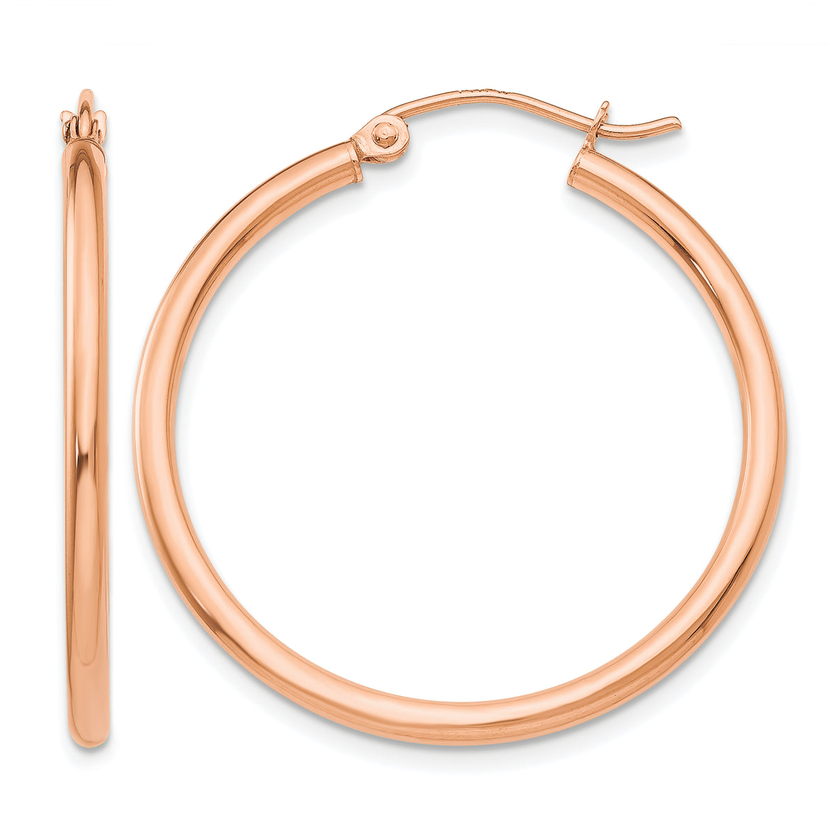 Gold Lightweight Classic Hoop Earrings - 14k Rose Gold / 2 mm / 30 mm