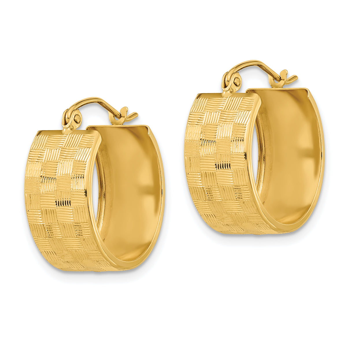 14k Yellow Gold Diamond-cut Hoop Earrings, 8.5 mm wide, view 2