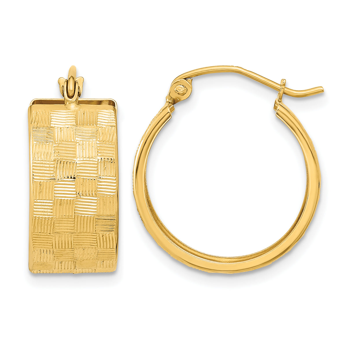 14k Yellow Gold Diamond-cut Hoop Earrings, 8.5 mm wide