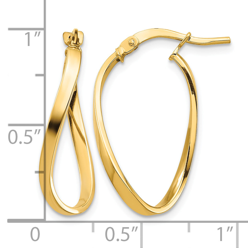 2mm Gold Oval Twisted Hoop Earrings - 14k Yellow Gold / 14 x 24 mm
