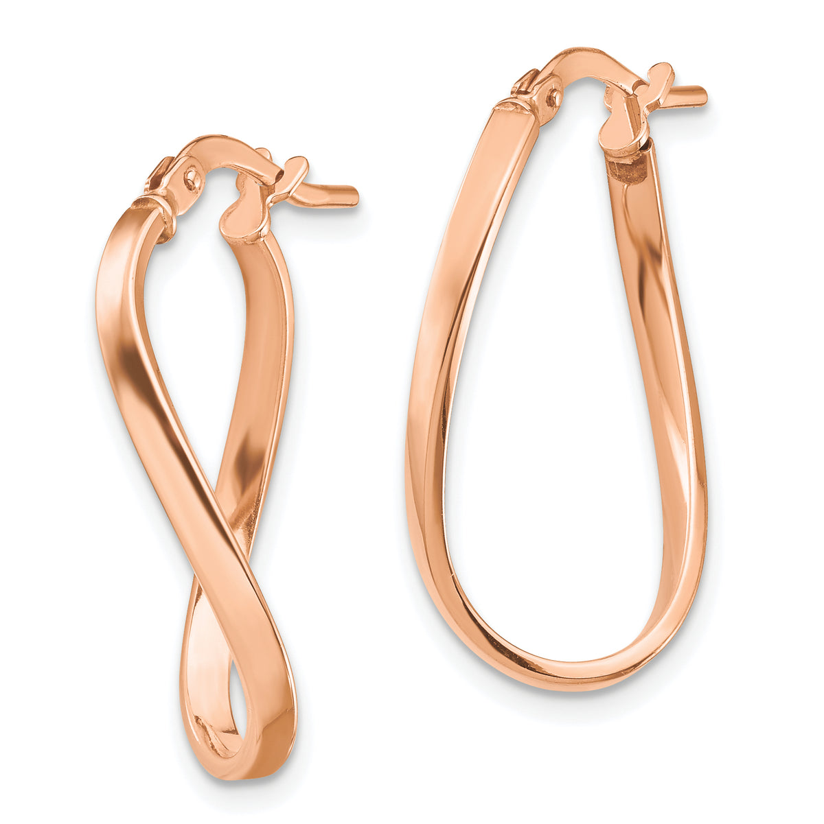 2mm Gold Oval Twisted Hoop Earrings - 14k Rose Gold / 14 x 24 mm