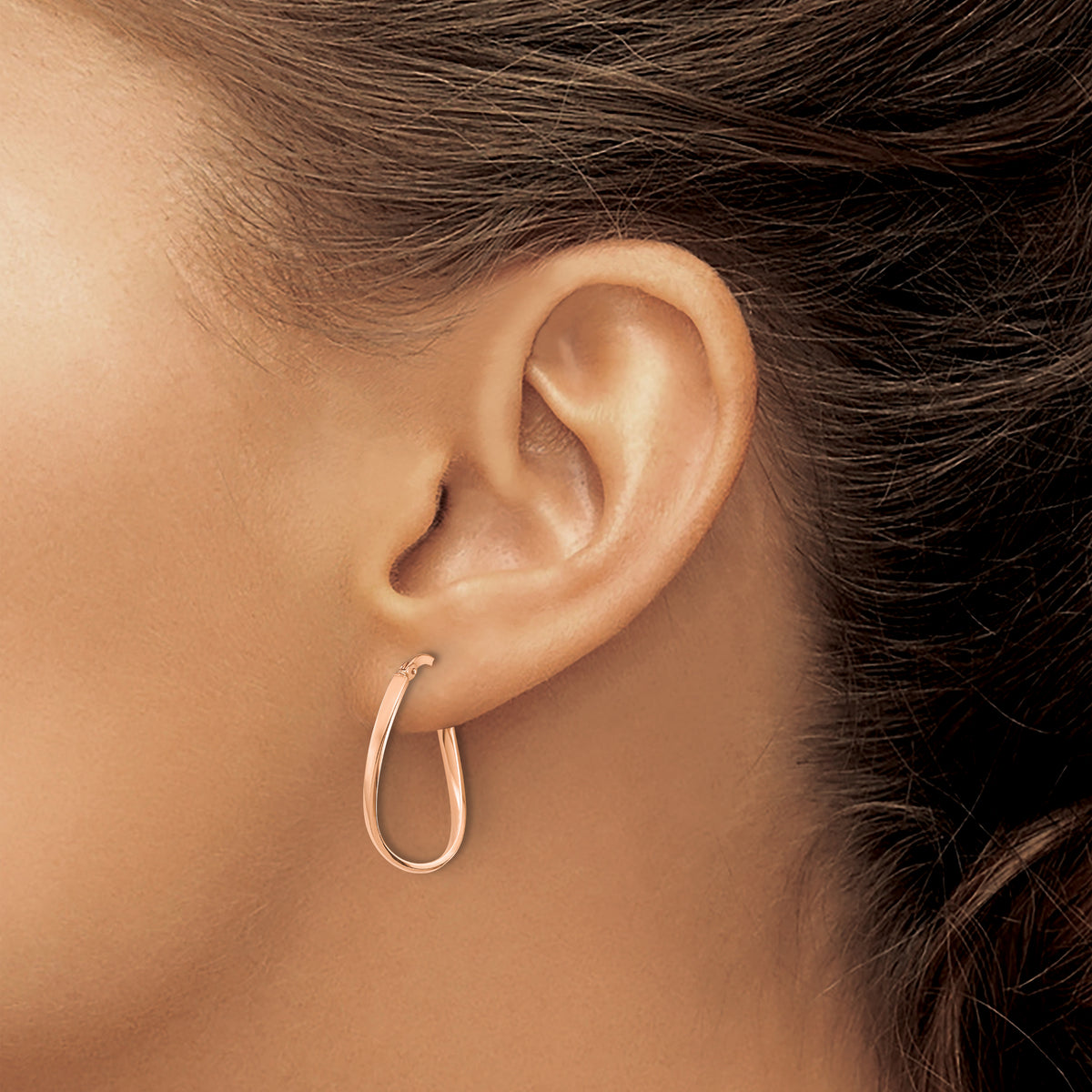 2mm Gold Oval Twisted Hoop Earrings - 14k Rose Gold / 14 x 24 mm